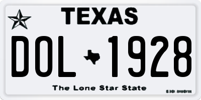 TX license plate DOL1928