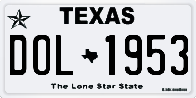 TX license plate DOL1953