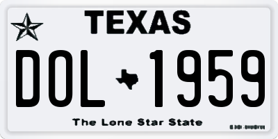 TX license plate DOL1959