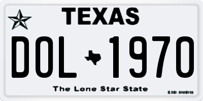 TX license plate DOL1970