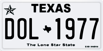 TX license plate DOL1977