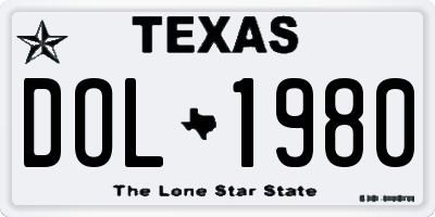 TX license plate DOL1980