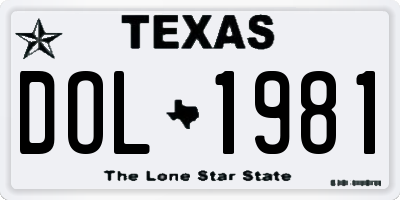 TX license plate DOL1981