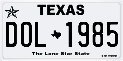 TX license plate DOL1985