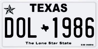 TX license plate DOL1986