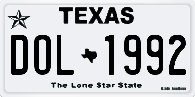 TX license plate DOL1992