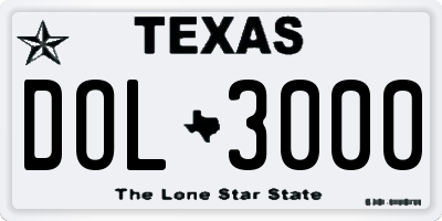 TX license plate DOL3000