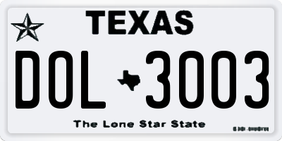 TX license plate DOL3003