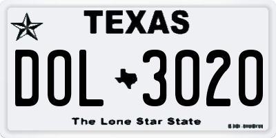 TX license plate DOL3020