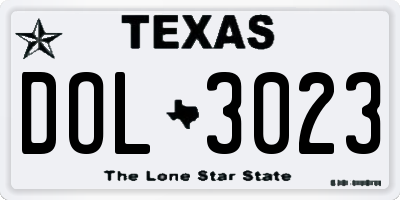 TX license plate DOL3023
