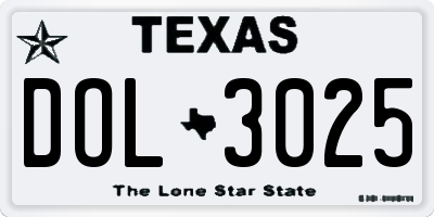 TX license plate DOL3025