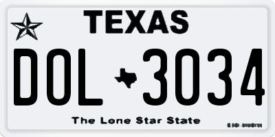 TX license plate DOL3034