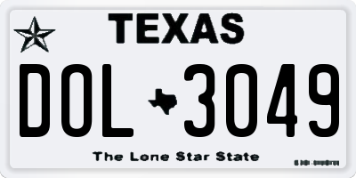 TX license plate DOL3049