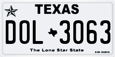 TX license plate DOL3063