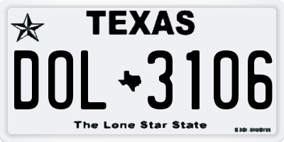TX license plate DOL3106