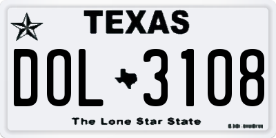 TX license plate DOL3108