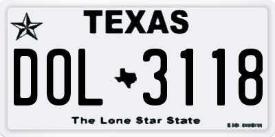 TX license plate DOL3118