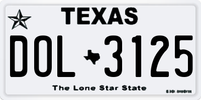 TX license plate DOL3125
