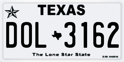 TX license plate DOL3162