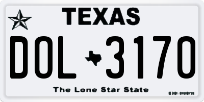 TX license plate DOL3170