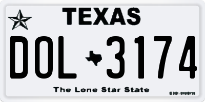 TX license plate DOL3174