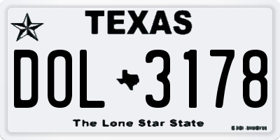 TX license plate DOL3178