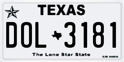 TX license plate DOL3181