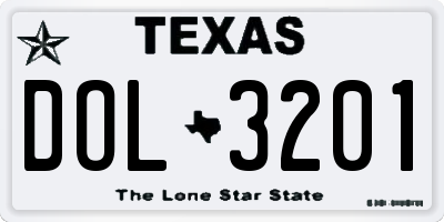 TX license plate DOL3201