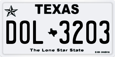 TX license plate DOL3203