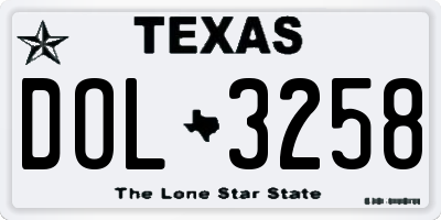 TX license plate DOL3258