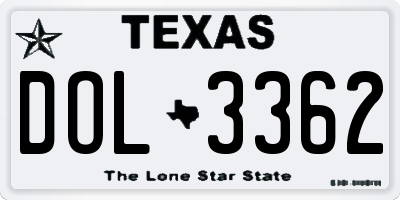 TX license plate DOL3362