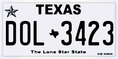 TX license plate DOL3423
