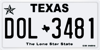 TX license plate DOL3481