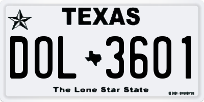 TX license plate DOL3601