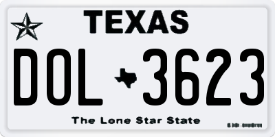 TX license plate DOL3623