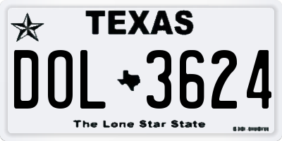 TX license plate DOL3624