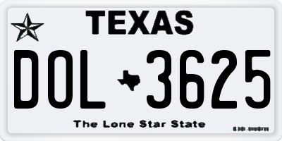 TX license plate DOL3625