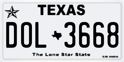 TX license plate DOL3668