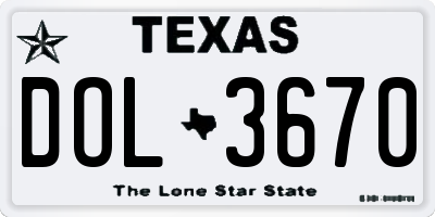 TX license plate DOL3670