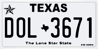 TX license plate DOL3671