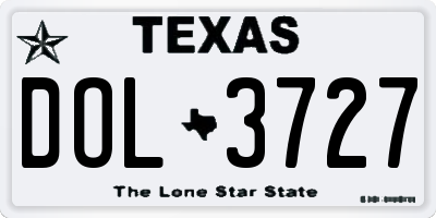 TX license plate DOL3727