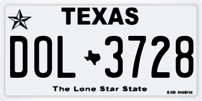 TX license plate DOL3728