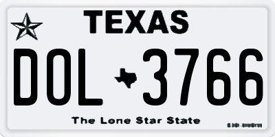 TX license plate DOL3766