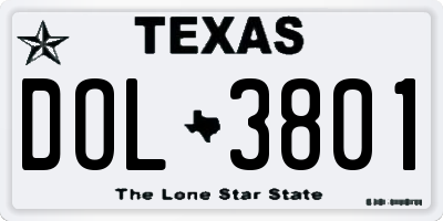 TX license plate DOL3801