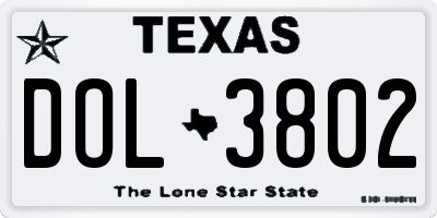TX license plate DOL3802