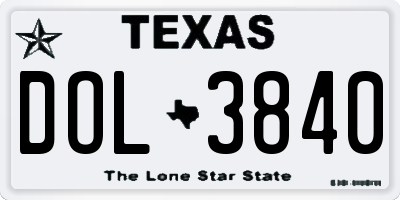 TX license plate DOL3840