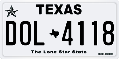 TX license plate DOL4118