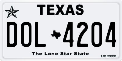 TX license plate DOL4204