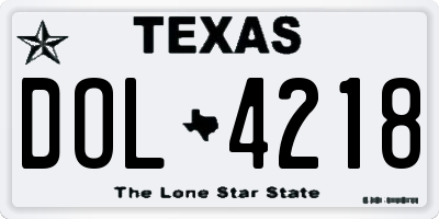 TX license plate DOL4218