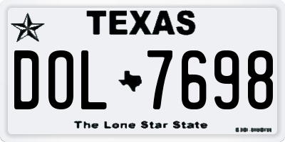 TX license plate DOL7698